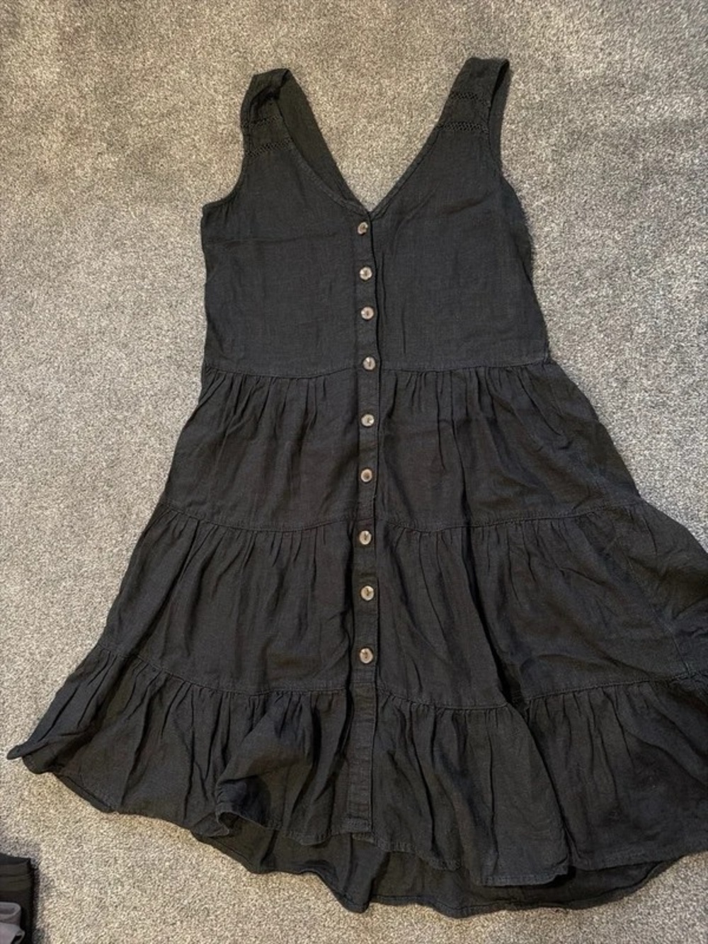 Sleeveless Black Button-Front Tiered Midi Dress